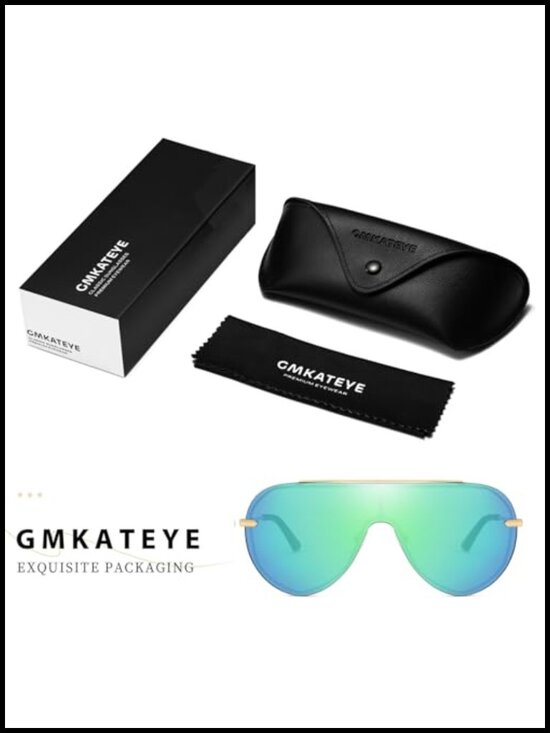 Oversized Rimless Aviator Shield Sunglasses UV400 Protection with Gift Box & main image 6